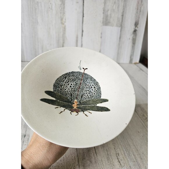 Signed dragonfly plate pedestal AS IS insect unique vintage - Picture 9 of 9